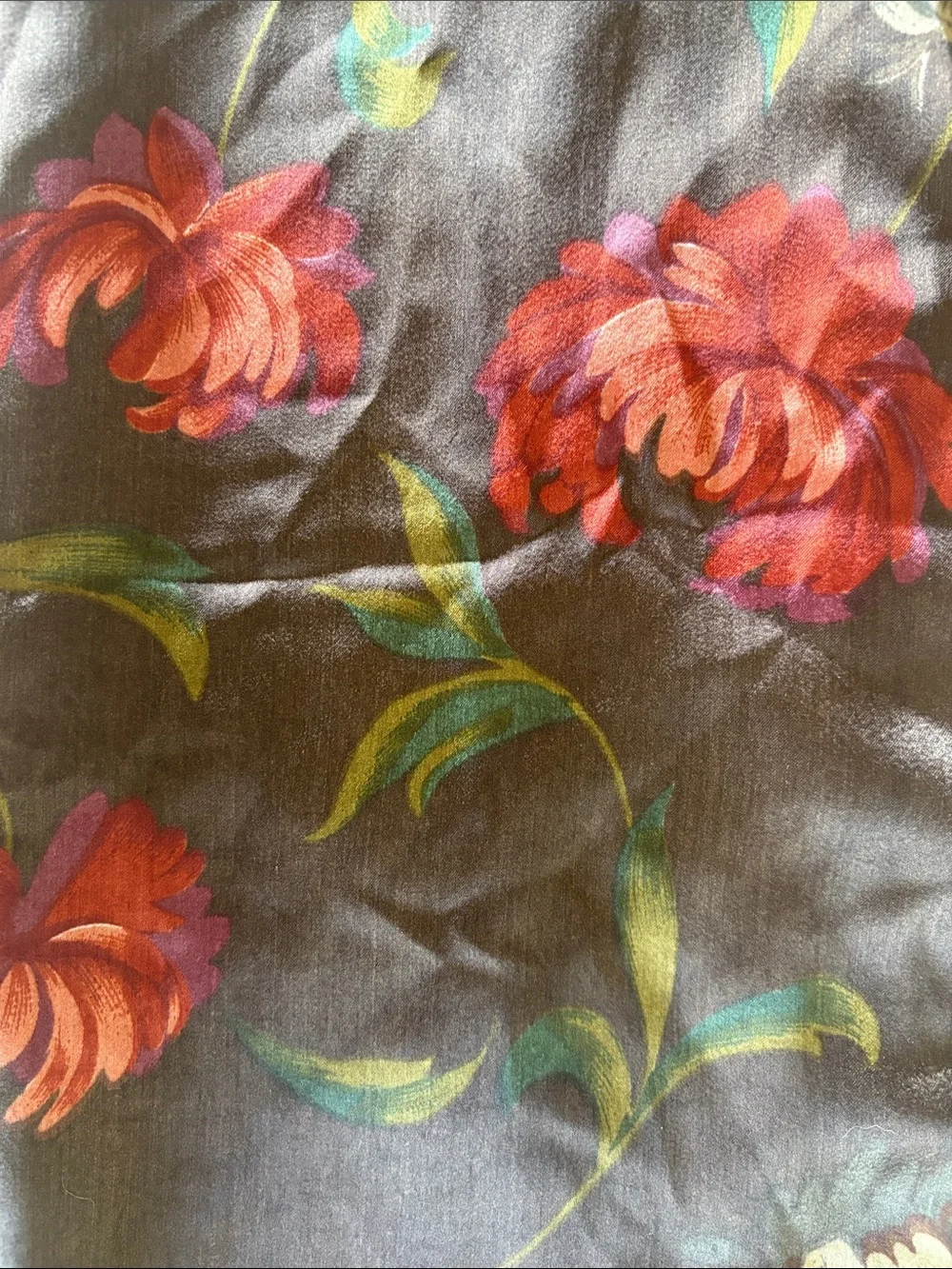 OFF LIMITS Vintage-Style Chiffon Floral Scarf – Dark Brown & Red